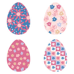 Retro style floral Easter eggs clipart collection. Perfect for stickers, cards, print. Isolated vector illustration for decor and design.