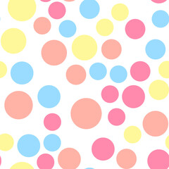 Vibrant seamless repeating pattern of green, yellow, orange, pink bubbles for printing on clothes, bags, cups, wallpapers, postcards, wrappers and other surfaces