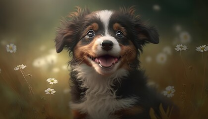 happy puppy looking at the camera. Created with Generative AI.