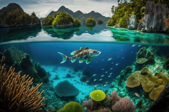 In the serene equatorial waters of Raja Ampat, Indonesia, the lovely tropical islands of Pef are situated. The wide variety of marine species found in this special area is its best known feature