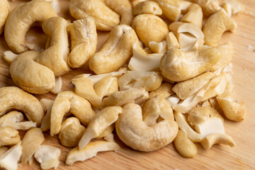 fresh cashew nuts on the table