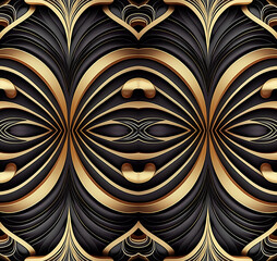 Realistic 3D artdeco gold pattern design background illustration created with Generative AI technology