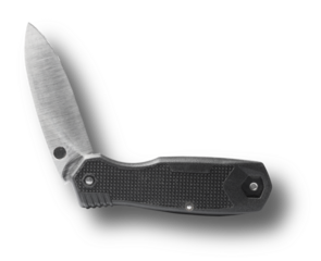 Shadow below a Black folding knife for EDC