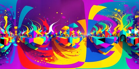 Fototapeta premium Digital ink painting in 3d splash rainbow color tone. kiakiaa style. Ai generative technology vr ready, abstract splash pattern background. 3d illustration, 3d render