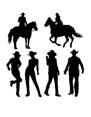 cowboy and cowgirl action pose silhouette