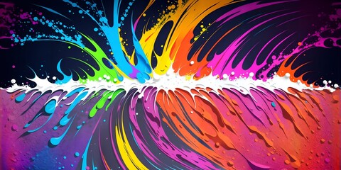 Digital ink painting in 3d splash rainbow color tone. kiakiaa style. Ai generative technology vr ready, abstract splash pattern background. 3d illustration, 3d render