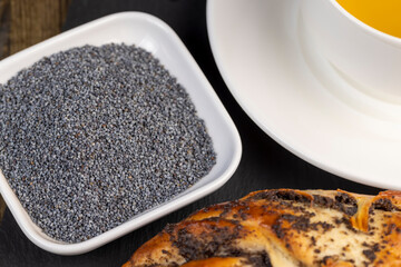 A large number of poppy seeds on the cooking table