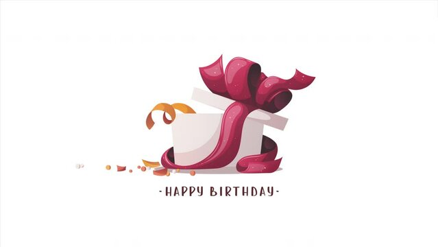 Birthday video card with gift box and handwritten lettering. Birthday party, celebration, holiday, event, festive, congratulations concept. Animation video.