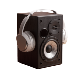 Wireless headphone on speaker isolate on orange