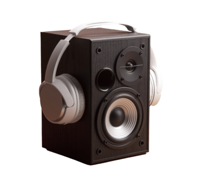 Wireless headphone on speaker isolate on orange