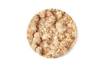 Crispbread isolated on white. Top view rice crispbread closeup