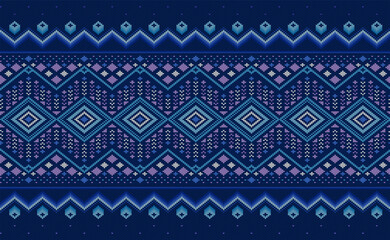 Knitted ethnic pattern, Vector cross stitch geometric background, Embroidery abstract beautiful style, Blue and purple pattern ethnic thread, Design for textile, fabric, batik, digital print, tapestri