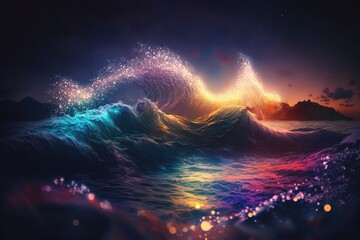 Fototapeta na wymiar waves and lights over a water backdrop. Generative AI