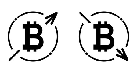Set of cost symbol bitcoin increase and decrease icon. Money vector symbol isolated on background
