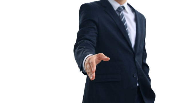 Business man with an open hand ready to seal a deal