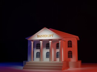 Bank collapse or money liquidity crisis because of failing to raise capital. Conceptual 3d rendering banckrutcy illustration