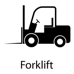 Forklift transport icon, industry vehicle machine symbol, fork truck warehouse vector illustration