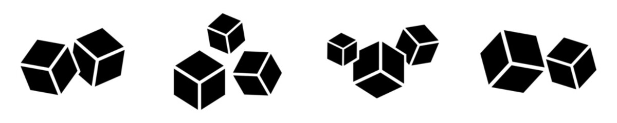 Set of cubes vector icons on white background. Black silhouette with cube. Vector 10 Eps.