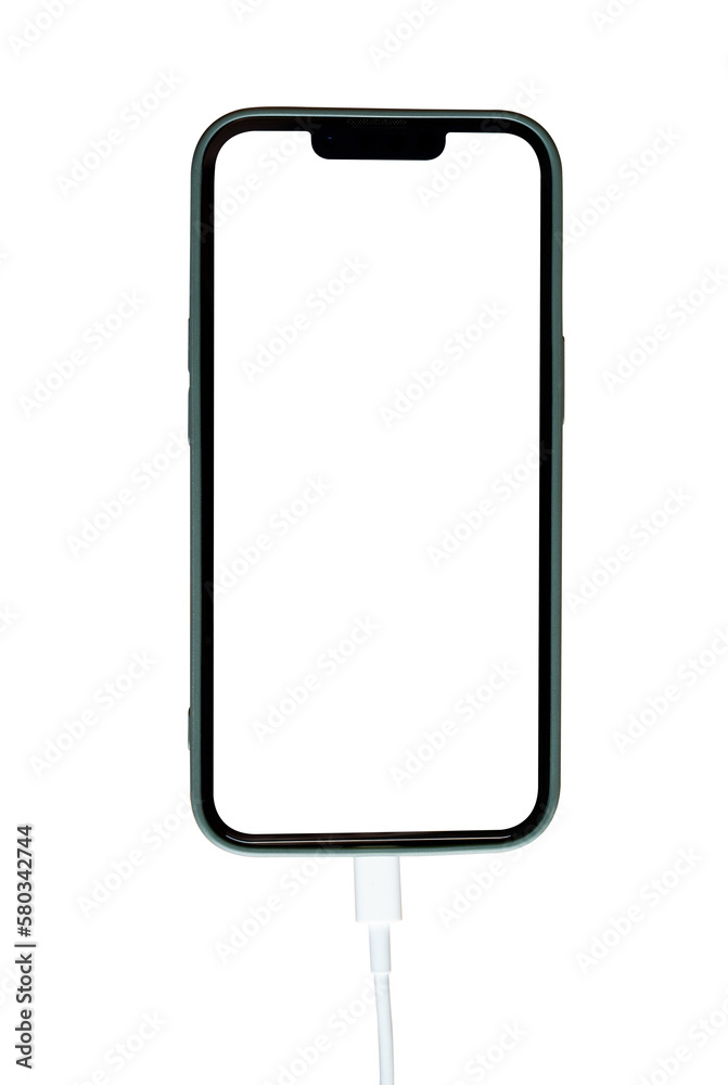 Sticker mockup of smartphone with blank screen isolated on transparent background png file. charging a mobil