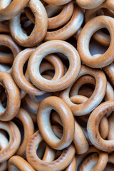 solid flour product bagels, close up