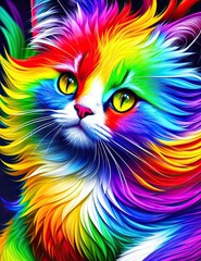 Cat with rainbow splashes of colors
