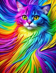 Cat with rainbow splashes of colors