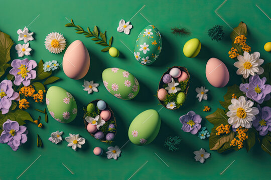 an easter background with easter eggs - generative ai 