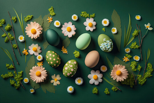 an easter background with easter eggs - generative ai 