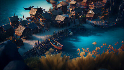 village on ocean, generative ai