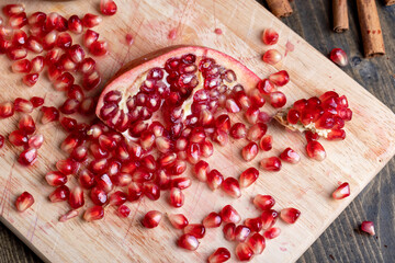 Ripe pomegranate with red grains for dessert