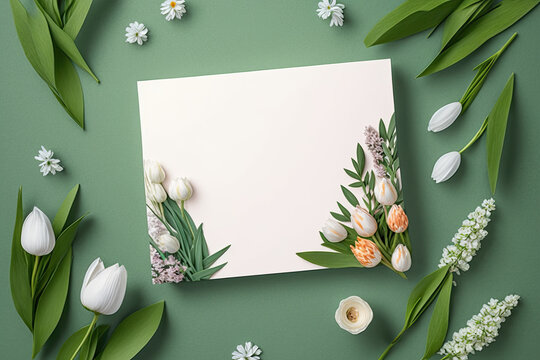 easter background with easter eggs and flowers and space for message - generative ai