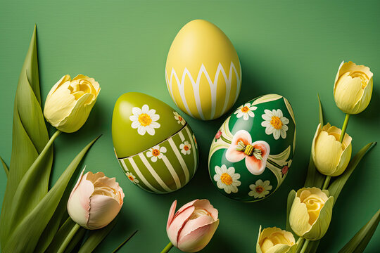 an easter background with easter eggs - generative ai 