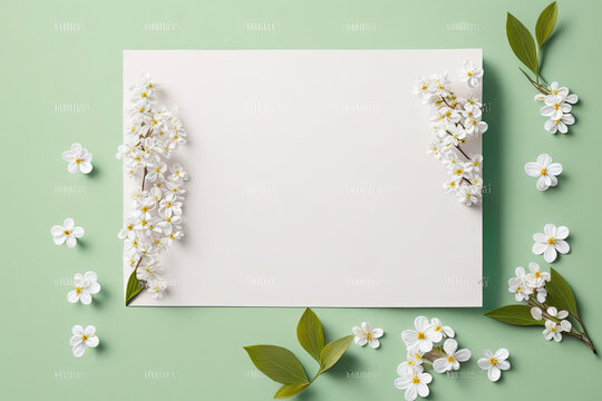 spring image with blank space for writing and flowers - generative ai