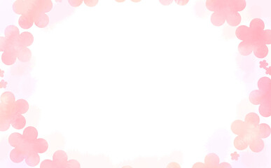 花柄の大き目楕円フレーム・ピンク系　ふんわり水彩画テクスチャ イラスト素材 色違い・差分有