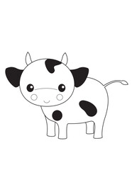 Cute cartoon cow coloring page illustration vector. Clean coloring book page for kids