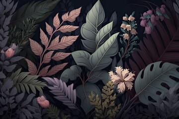 seamless hand drawn floral patterns, plants, and flowers. Generative AI