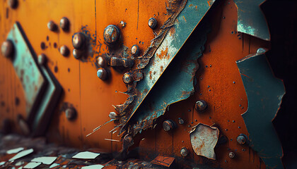 Metal rust wallpaper, forsaken factory featuring rusty metal, dull shades, stark contrasts, and a spooky atmosphere

