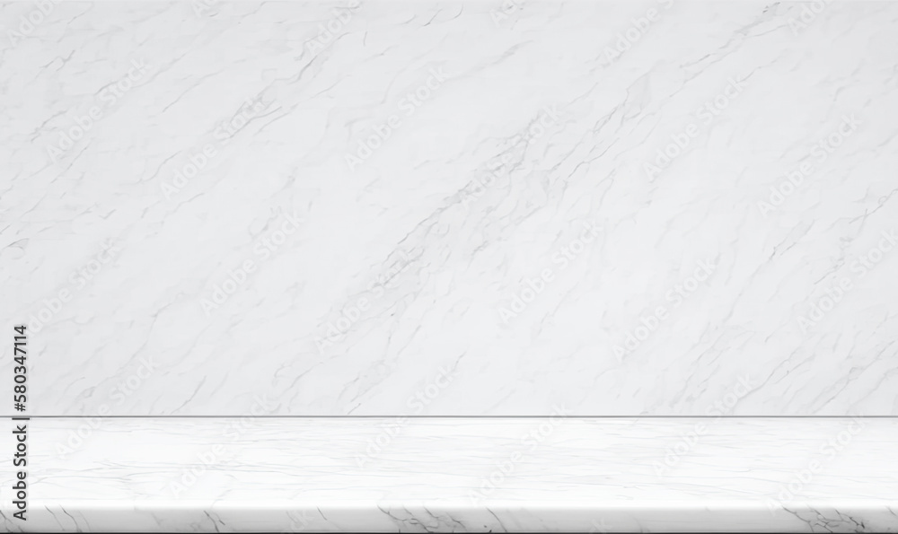 Aufkleber Empty white marble table top on white wall mock up banner abstract background for display your packaging or mockup design template,3d rendering