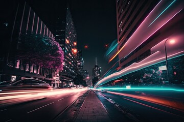 Fototapeta na wymiar A Night of Illuminated Neon: An Abstract Journey Through a Modern Urban Landscape. Generative AI