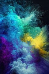 Fototapeta na wymiar Beautiful Multi-Coloured Powder Painting: Creative Abstract Light Design on Bright Blue Background: Generative AI