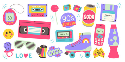 Classic 80s 90s elements in modern style flat, line style. Hand drawn vector illustration. Fashion patch, badge, emblem.