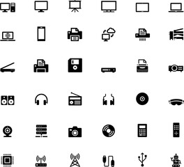 Collection of icons, technology and electronics