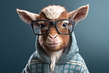 The Adorable, Silly Face of a Clothed and Goggled Baby Goat: A Wildlife Domestic Portrait: Generative AI