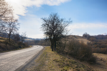 Fototapeta na wymiar early days of spring bring a new life to the countryside, as the road winds through the lush valley