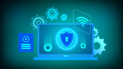 Security Awareness, Cyber technology security, Blue abstract hi speed internet technology,
network protection background design, vector illustration.
