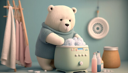 Cute ice bear teddy with clothes animal greeting card fa.Generative AI.