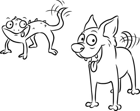 Vektor Illustration von einem opportunistischen Chamäleon, das sich anpasst, indem es einen Hund nachahmt