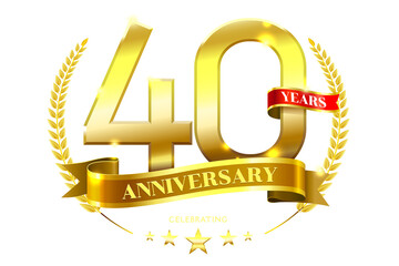 40 Years Anniversary with laurel wreath Golden Ribbon