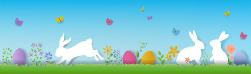 Fototapeta na wymiar Happy Easter Card With Eggs Border