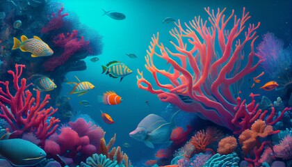 Naklejka na ściany i meble A vibrant coral reef with a diverse array of sea life. Generative AI